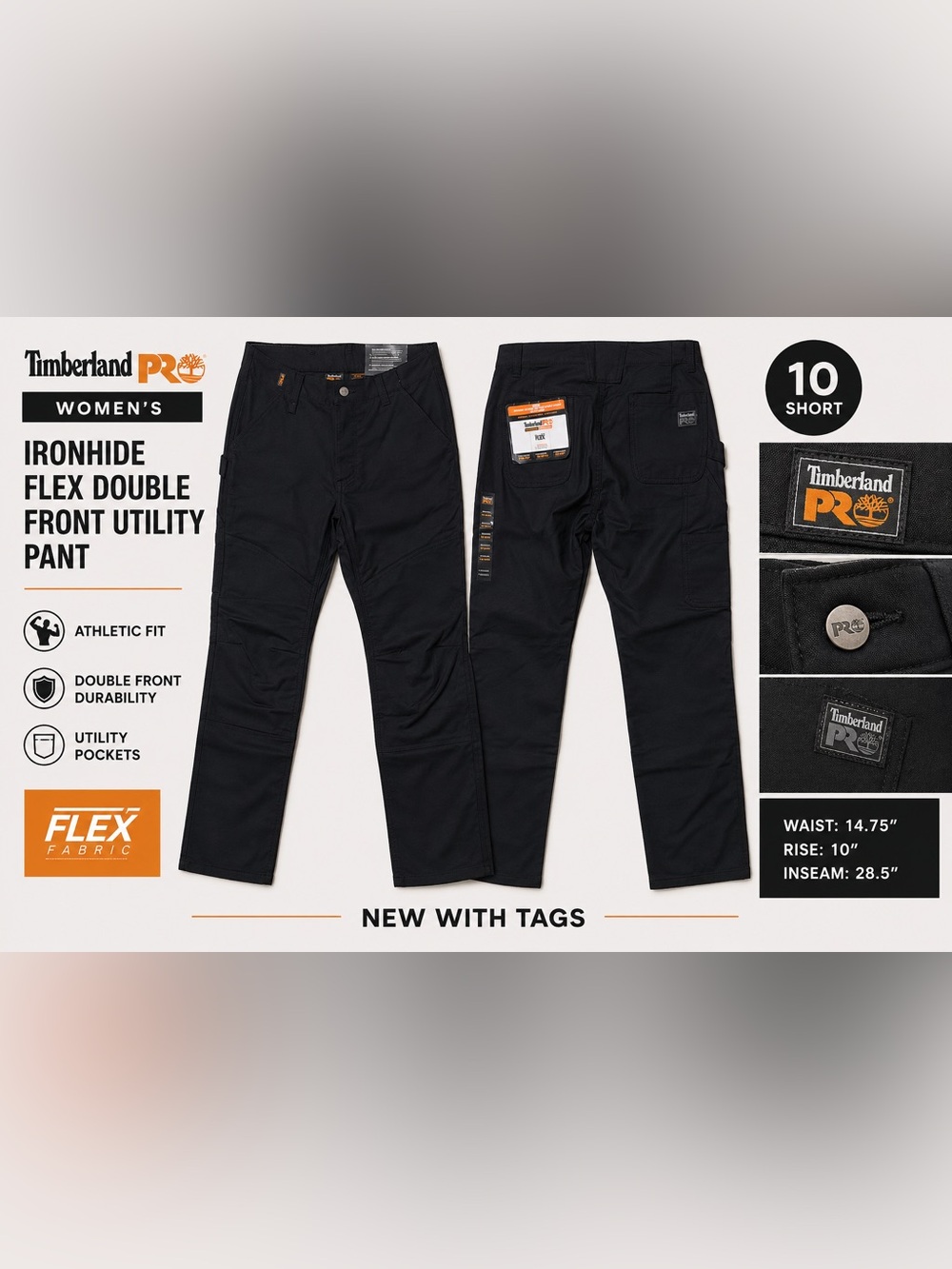 NWT Timberland PRO Women’s Ironhide Flex Utility Work Pants Black 10 Short